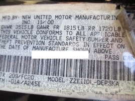 2001 TOYOTA COROLLA S BLACK 1.8L AT Z15105